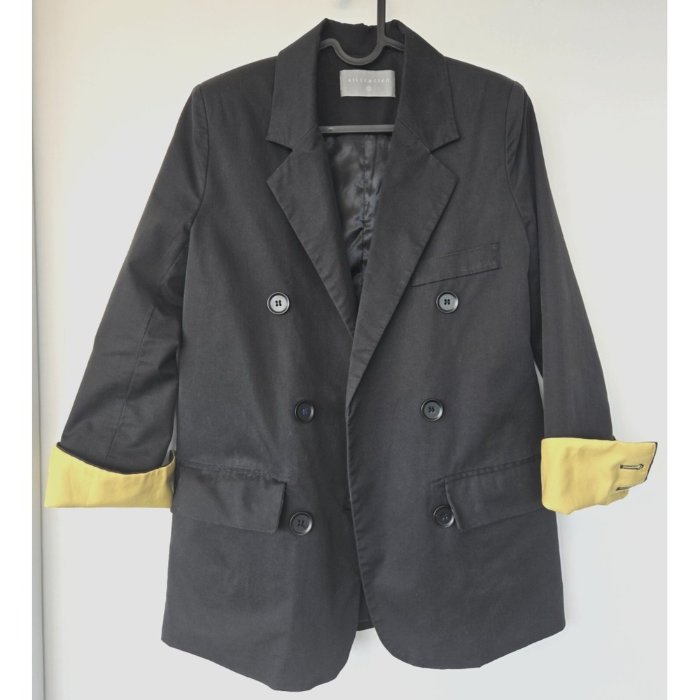 Aileenciko Blazer Yellow Lined Sleeves Black Sz S Smart Casual Quiet Luxury